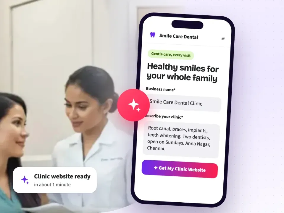 AI website builder making a dental clinic website from the clinic name and its treatments