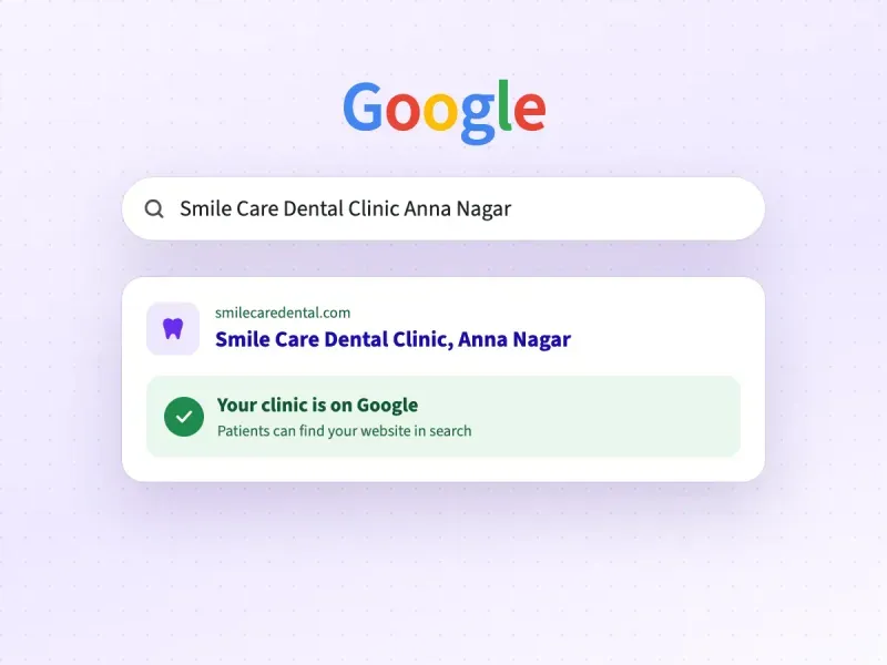 A Google search for a dental clinic, with a check that the clinic is on Google