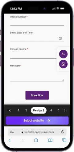 Booking form with a choice of services